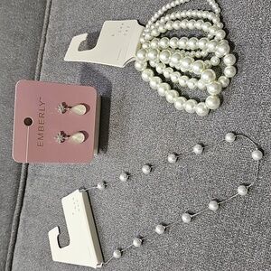 NWT Bundle A New Day Emberly Faux Pearl Jewelry Set Bracelets Earrings Necklaces